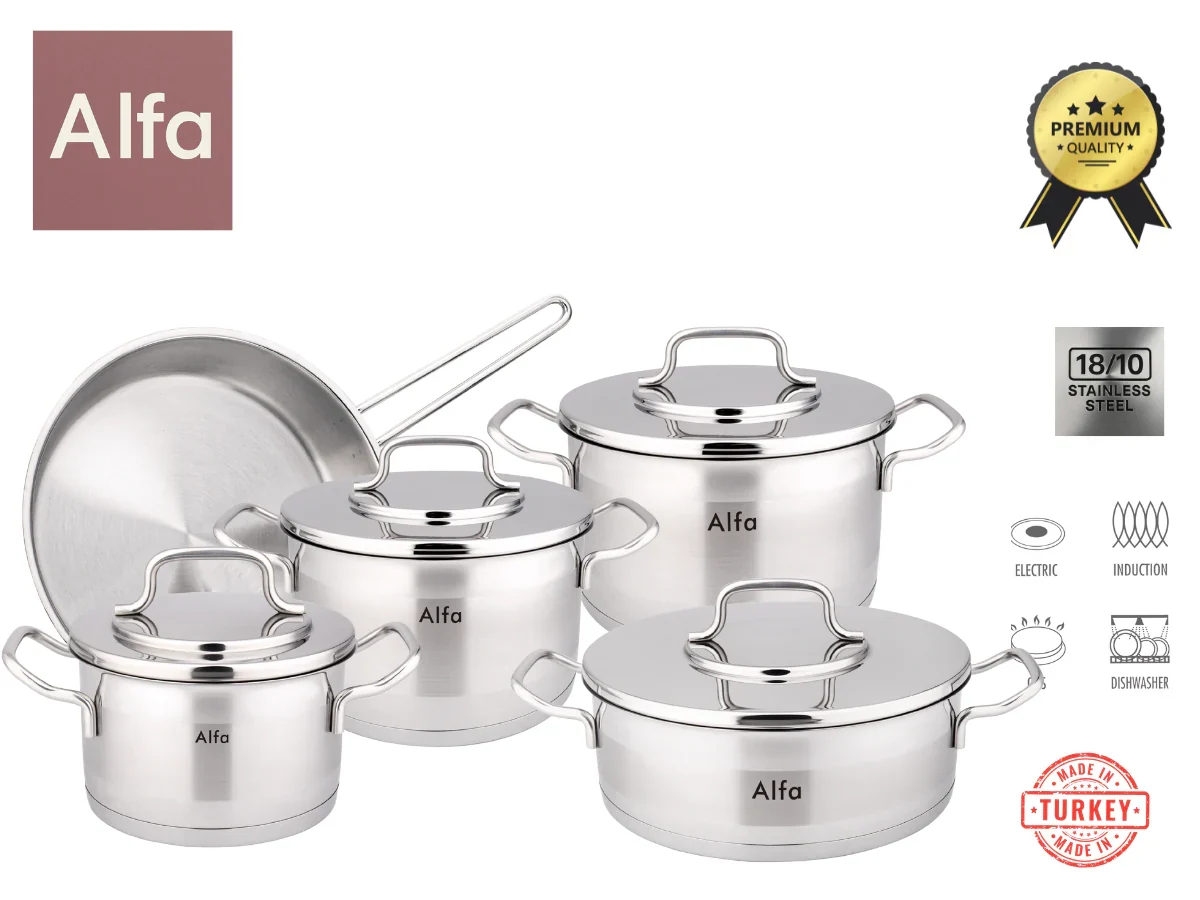 [C-HM400] Alfa Premium 9-Piece 18/10 Stainless Steel Cookware Set – HM400 - Turkey