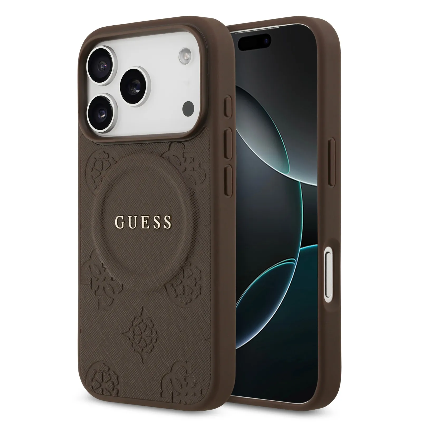 Guess, MagSafe PU Leather Case with Classic Logo & Peony Hot Stamp Design, iPhone 17 Pro