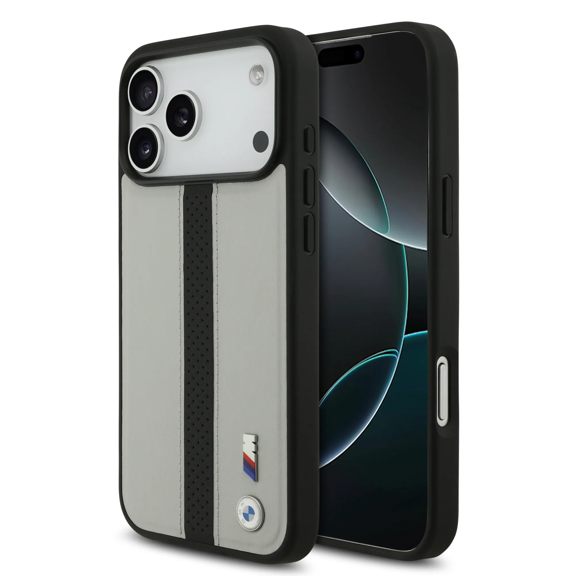 BMW, PU Leather Case with Perforated Stripes & Metal Logos, iPhone 17 Pro Max