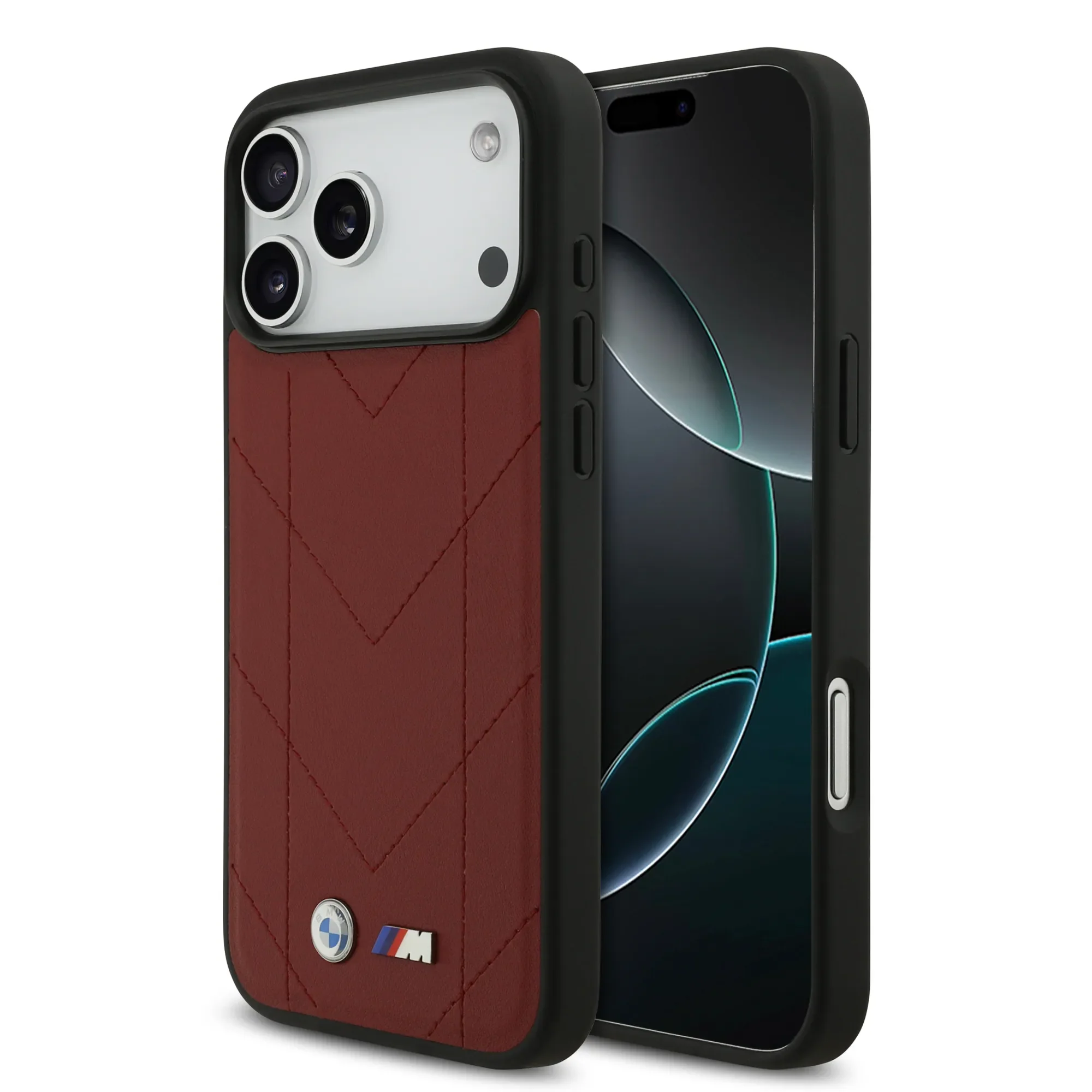 [BMOHMP17X25PSECHR] BMW, MagSafe PU Quilted Leather Case with Metal Logos, iPhone 17 Pro Max (Raspberry)