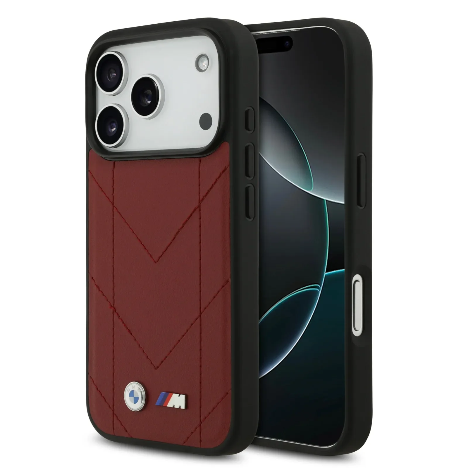 [BMOHMP17L25PSECHR] BMW, MagSafe PU Quilted Leather Case with Metal Logos, iPhone 17 Pro (Raspberry)