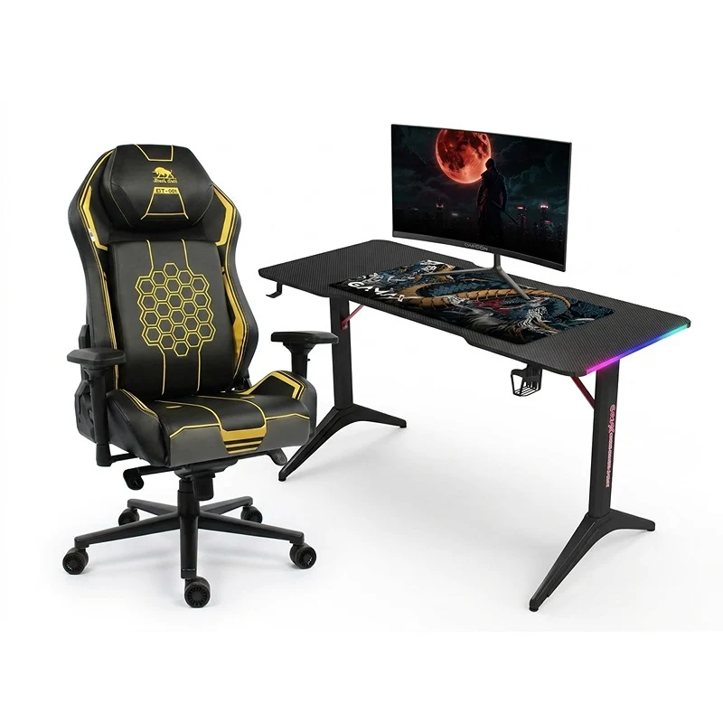 [GOC24F180VA+UMGCY1122+507922] Ultimate 3-in-1 Pro Gaming Setup Bundle: GameOn 24" 180Hz Curved Monitor + Gamax RGB Carbon Desk + Black Bull Gaming Chair