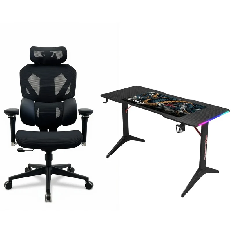 [507923+511296] Sades Phoenix Adjustable Mesh Gaming Chair with Gamax RGB Carbon Fiber Gaming Desk
