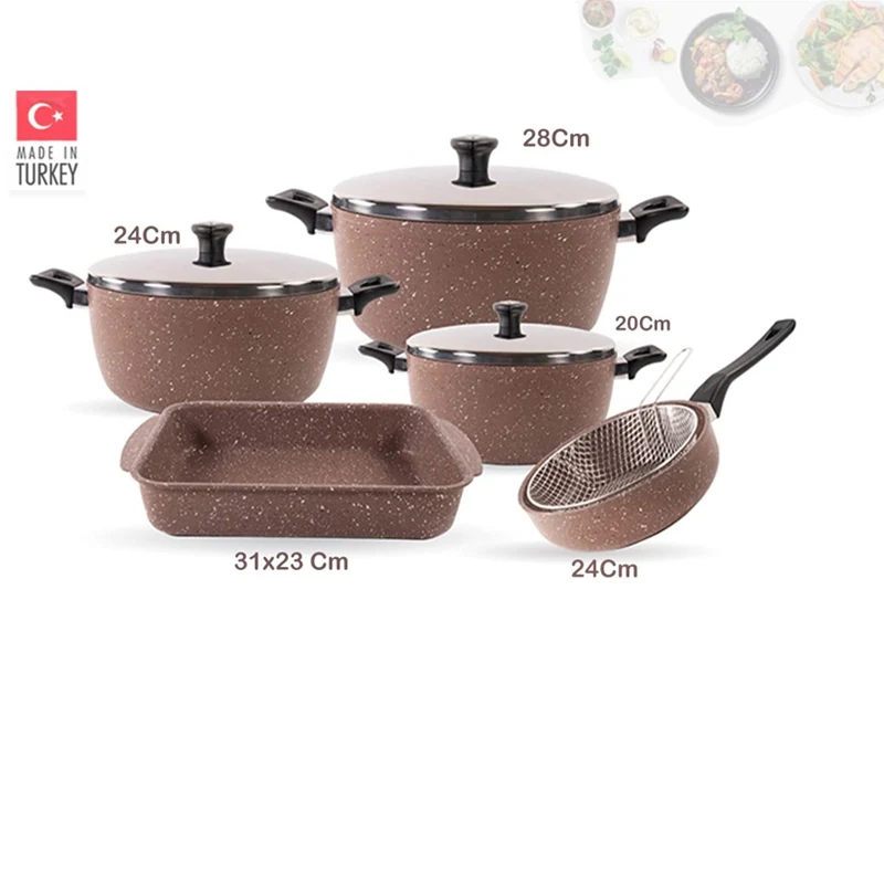 Saflon Granite 9‑Piece Cookware Set, Non‑Stick Pots &amp; Pans (28, 24, 20 cm Pots, 24 cm Pan, 31 cm Tray, Strainer)