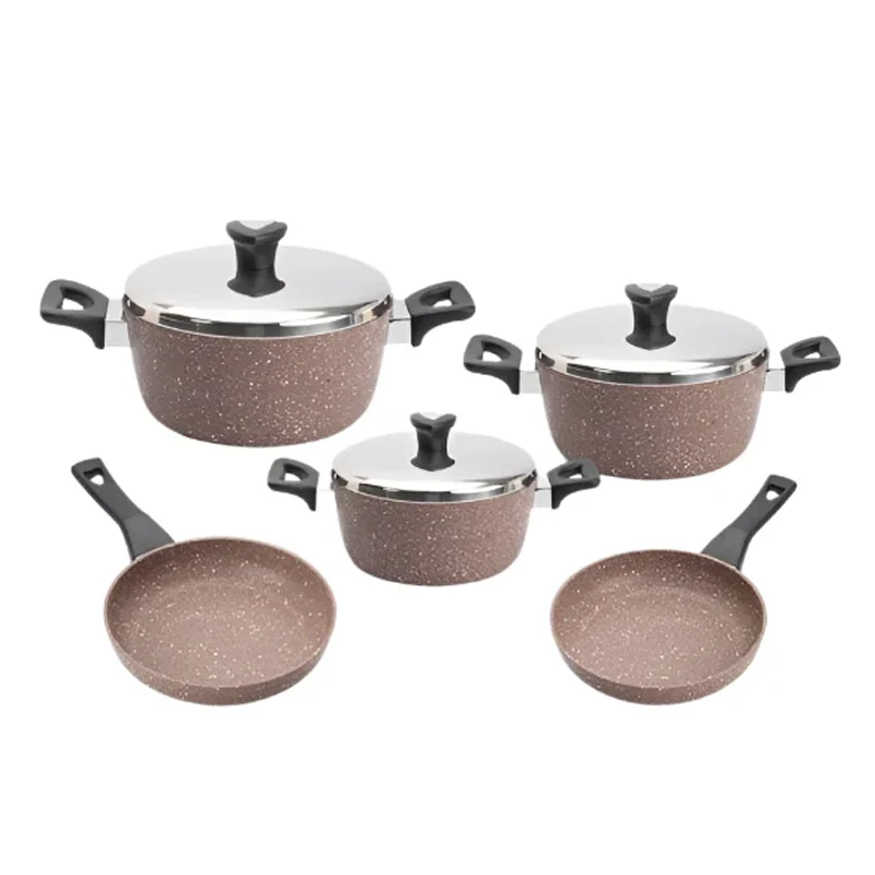 [GSA093] Saflon Granite 8‑Piece Cookware Set | Pots (28/24/20 cm) & Frypans (26/22 cm)