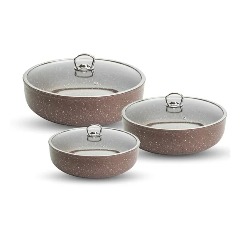 [GSA091] Saflon 6-Piece Granite Tray Set with Glass Lids – 30cm, 28cm, 26cm