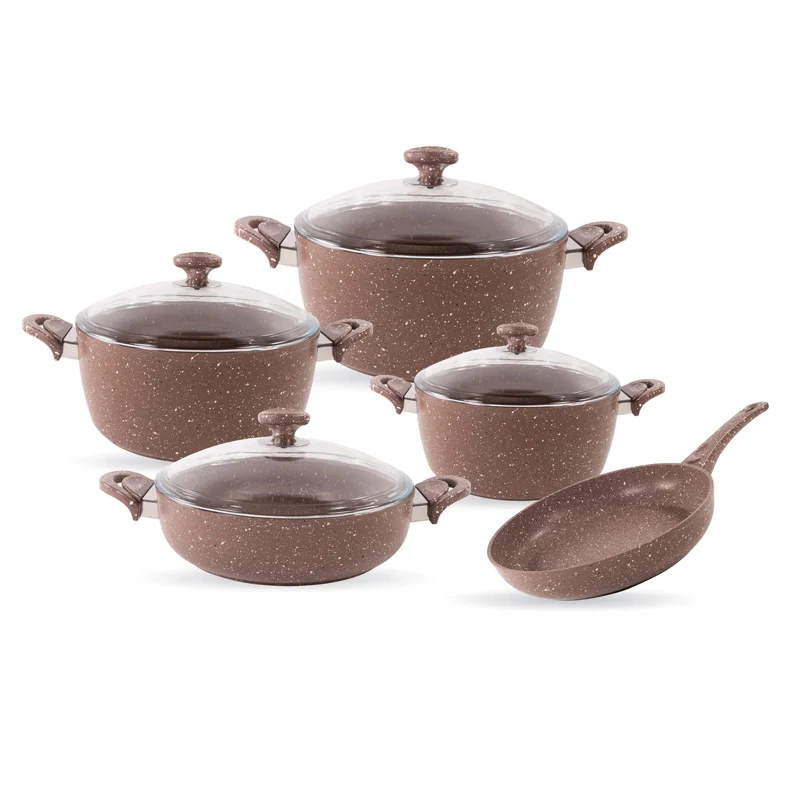 [GSA042] Saflon 9 Pcs 20+24+28Cm Pots+28Cm Shallow Pot+28Cm Frypan (Glass Lid)
