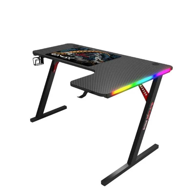 [507930] Gamax P201-RB RGB Carbon Fiber Gaming Table 140x100x74cm with Mousepad (L-Shape Right) - Black