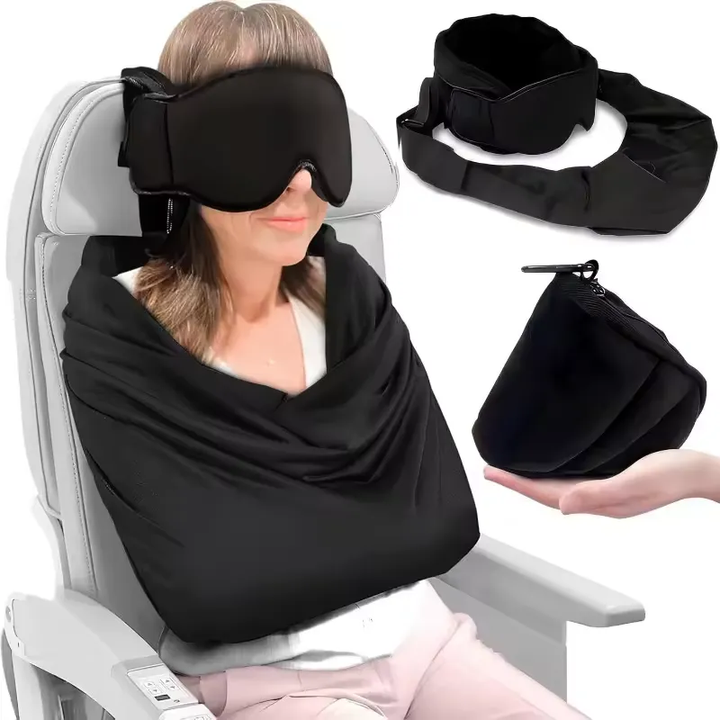 Sleep cocoon 3 in 1 Travel Neck Pillow Headrest with Eye Mask Adjustable Airplane Sleep Mask for Long Flight Comfort Support
