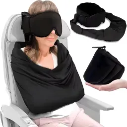 Sleep cocoon 3 in 1 Travel Neck Pillow Headrest with Eye Mask Adjustable Airplane Sleep Mask for Long Flight Comfort Support