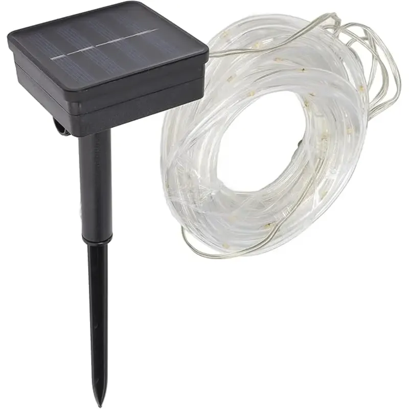 KKF Solar-Powered LED Rope Lights, 10m with 200 Warm White LEDs, Waterproof Flexible PVC Tube for Outdoor Garden, Pathway, Balcony & Festive Decoration