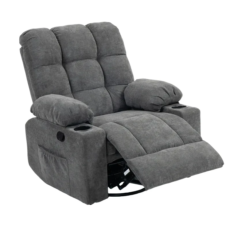 [UMSDG102] Black Bull Premium Sofa Swivel Rocker Recliner Size (H:101 W: 89.5 cm)- Fabric Dark Grey