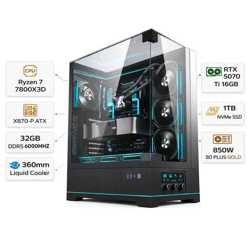 [600975] Custom Gaming PC AMD Ryzen 7 7800X3D, RTX 5070 Ti 16GB, 32GB RAM DDR5 6000MHz, 1TB NVMe, Windows 11