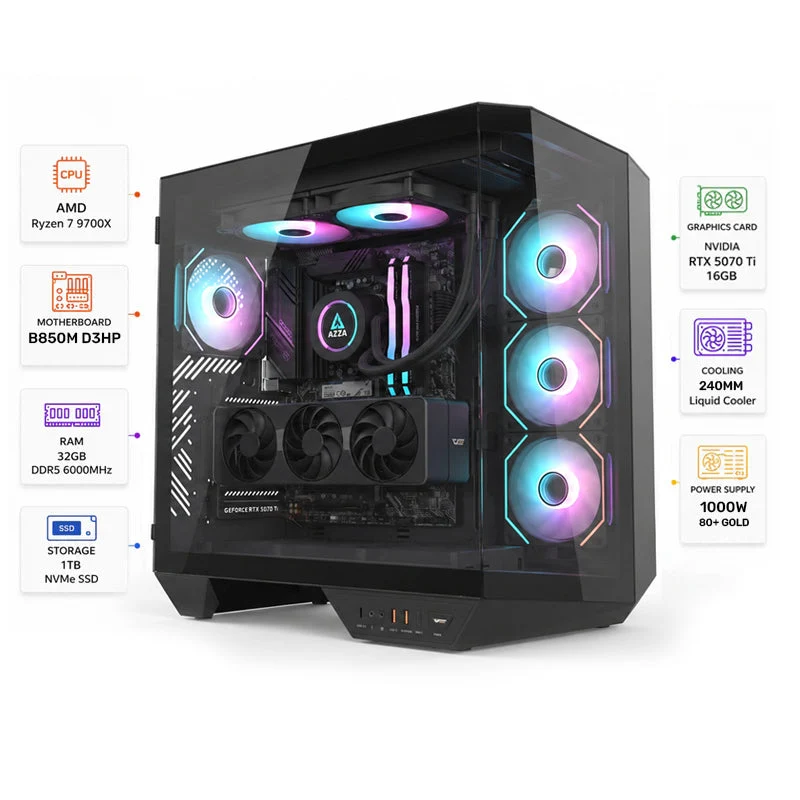 [601084] Custom Gaming PC AMD Ryzen 7 9700X, RTX 5070 Ti 16GB, RAM 32GB DDR5, 1TB NVMe SSD, Windows 11 Pro