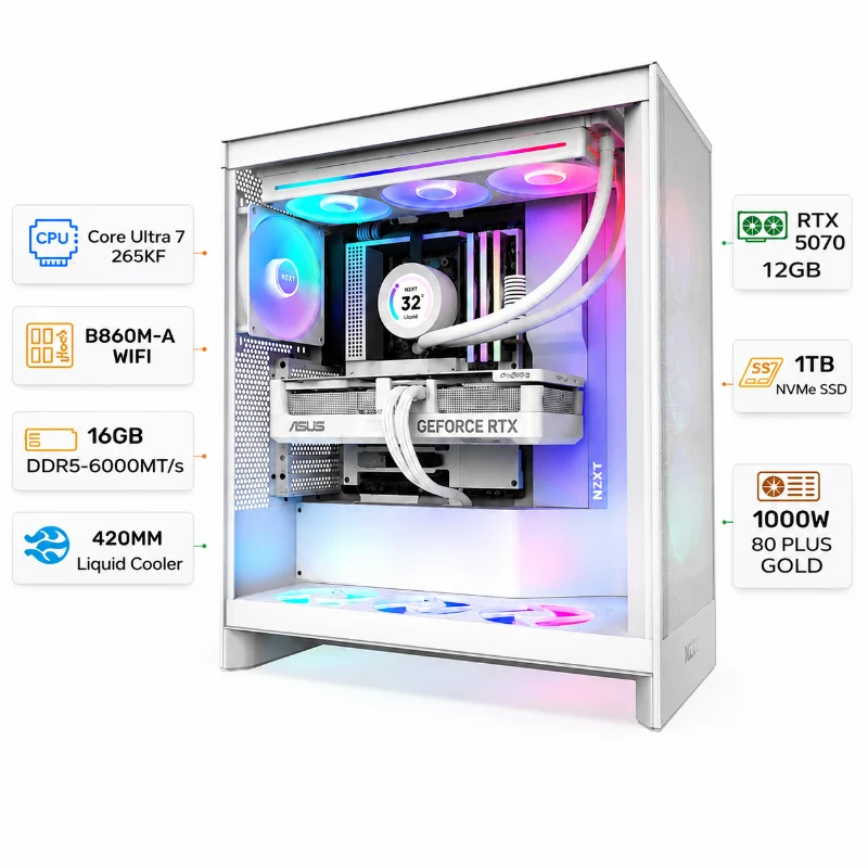[601002] Custom Gaming PC Intel Core Ultra 7 265KF, RTX 5070 12GB, 16GB DDR5 RAM 6000MT/s, 1TB NVMe, Windows 11 Pro