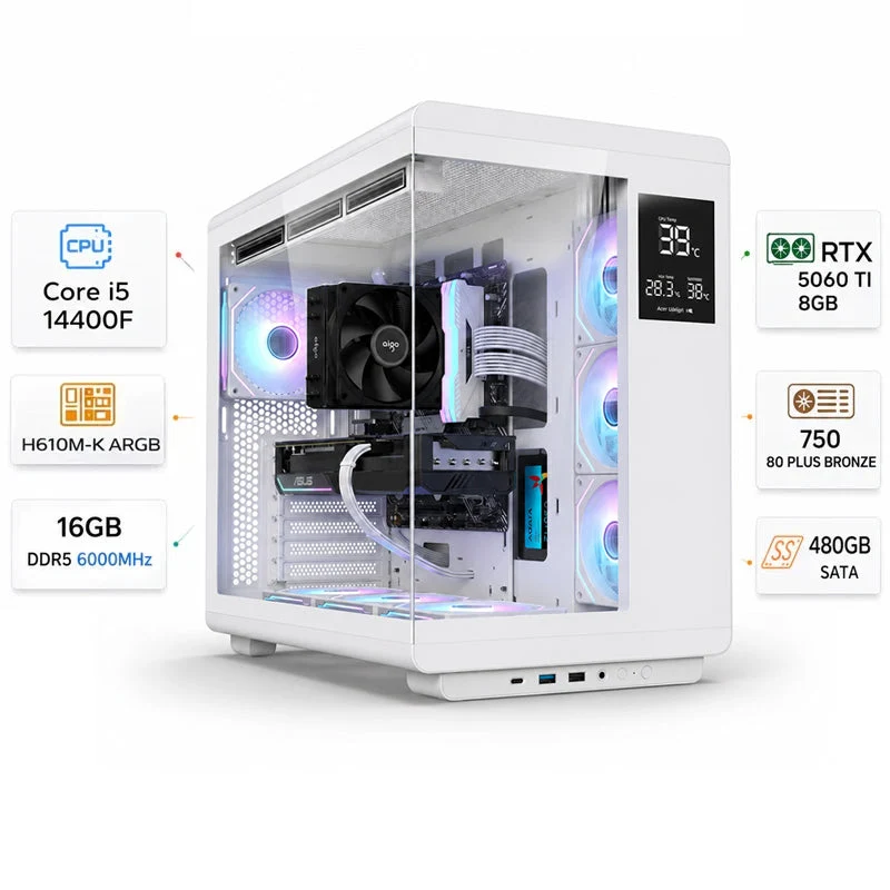 [600993] Custom Gaming PC Intel Core i5-14400F, RTX 5060Ti 8GB, 16GB RAM DDR5 6000MHz, Windows 11 Pro (1TB)