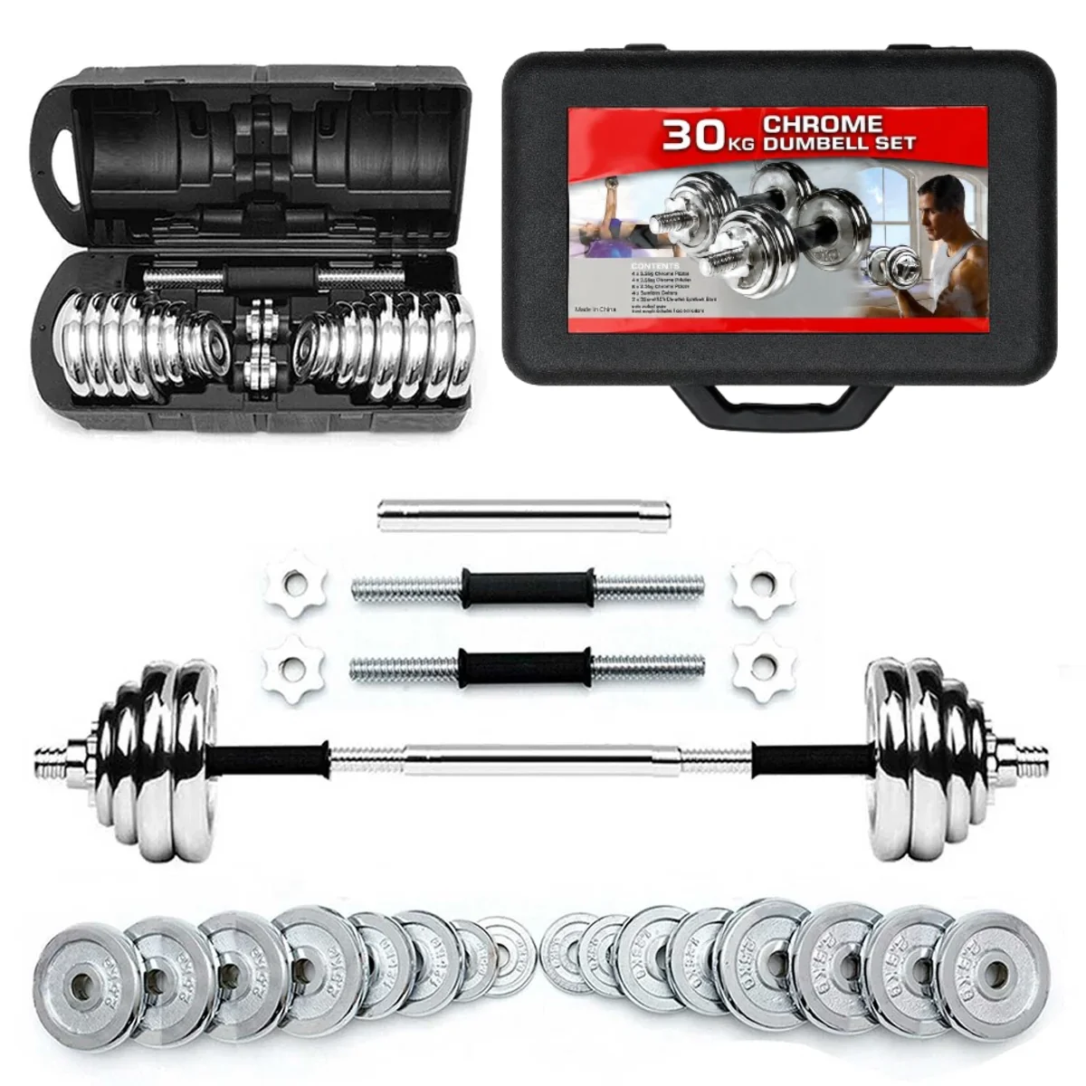 [UMSD30] 30KG Adjustable Chrome Dumbbell Set with Barbell Connector