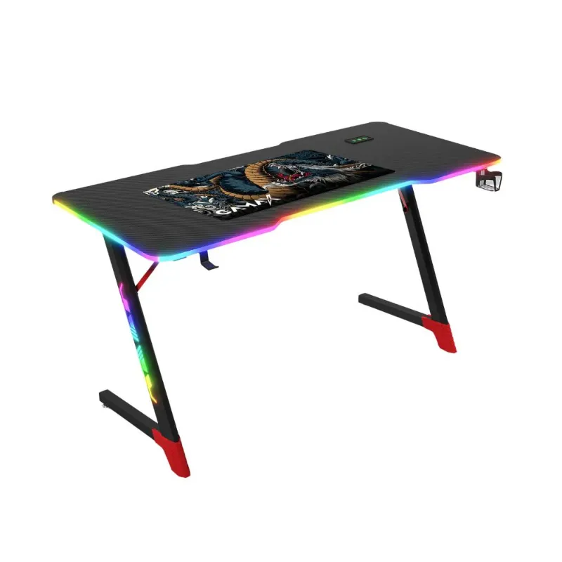 [507927] Gamax D2501 3-Sides RGB Carbon Fiber Gaming Table 120x60x74cm with Mousepad - Black