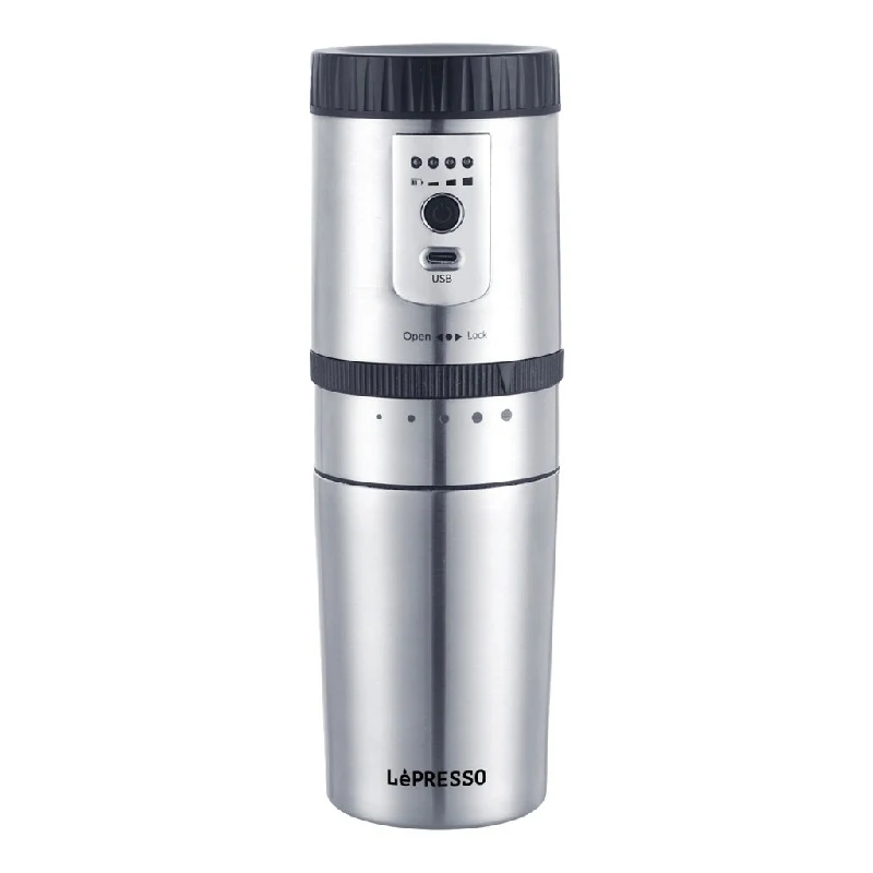[LPGCMSM] LePresso Portable Mug Burr Grinder Coffee Maker - Silver