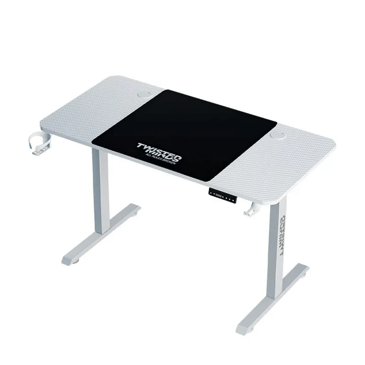 [TM-PARADOX120-W] Twisted Minds Paradox Adjustable Gaming Desk (120x60) cm with Cup Shelf, Headphone Hook & Mousepad (White)