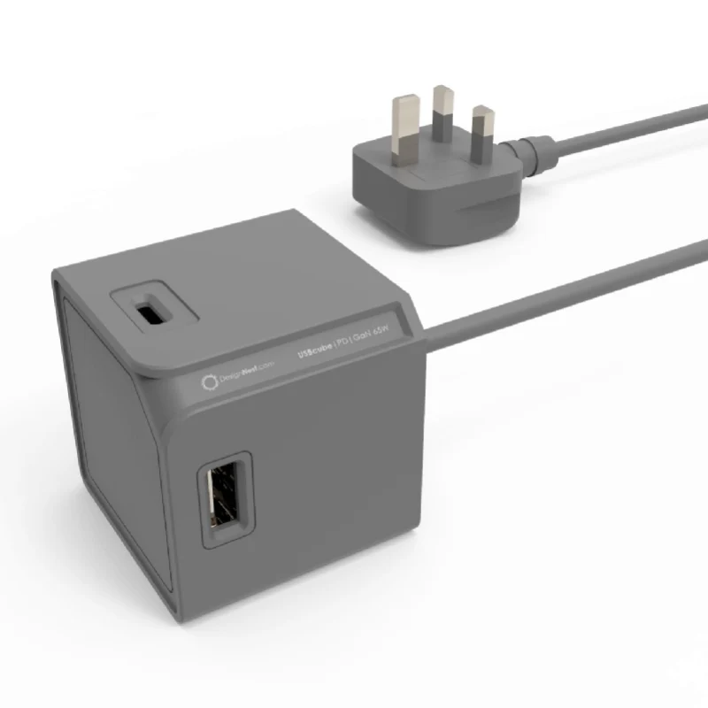 [DH1257GY/UKPD65] Allocacoc USB Cube Extended PD GaN 65W Charger - UK, Grey