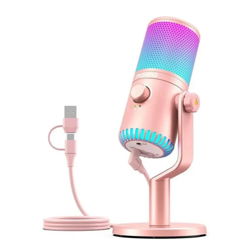 [DM30-RGB-Pink] Maonocaster DM30 RGB Gaming Microphone for PC, USB Programmable Condenser Mic with RGB Lights - Pink