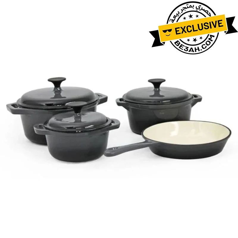 [OSFE-113] OSFE Cast Iron Cookware Set 7 PCS (Casseroles with lids 20, 22, 24 cm, Fry Pan 26 cm) - Grey