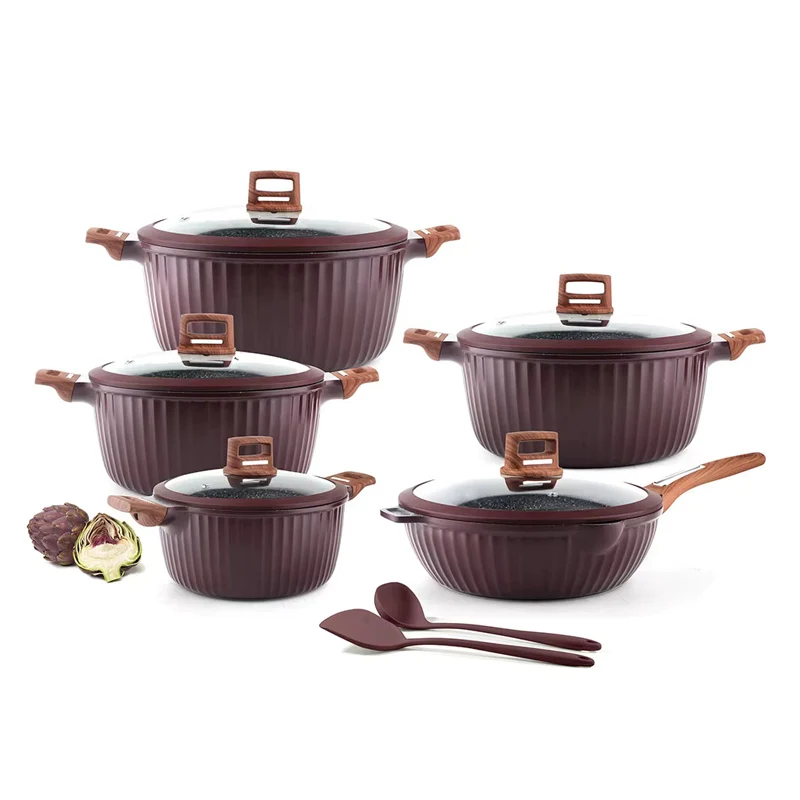 [OSFE-109] OSFE Granite Cookware Set 12 pcs (Pot 32, 28, 24, 20 cm, Pan 28 cm) with Free 2 Pcs of Utensil Tools - Crimson