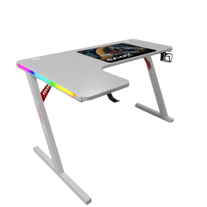 Gamax P201-LW RGB Carbon Fiber Gaming Table 140x100x74cm with Mousepad (L-Shape Left) - White