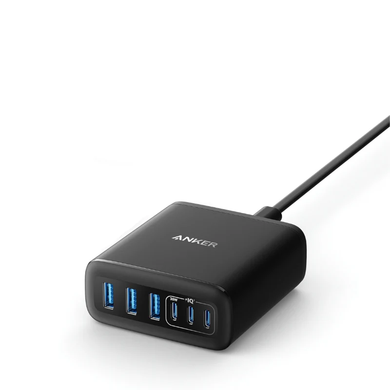 Anker 112W 6-Port GaN Charger – 3 USB-C & 3 USB-A Desktop Charging Station (Black)