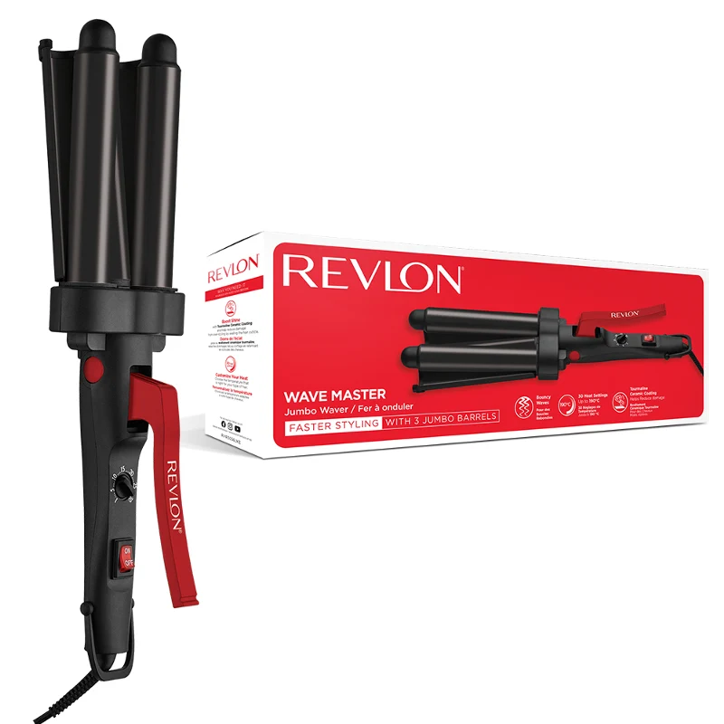 Revlon, Wave Master Jumbo Waver – 3-Pong Ceramic Barrel, Tourmaline Coating, Adjustable Heat – Beachy Waves Made Easy