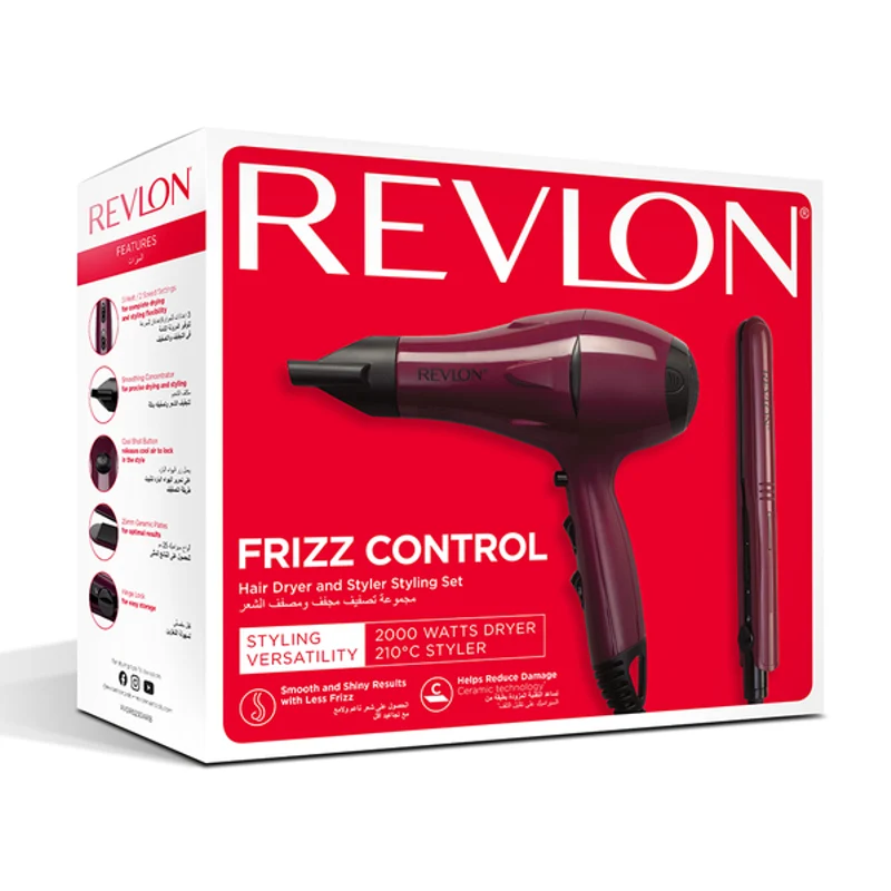 Revlon, Hair Dryer & Styler Set 2000W – Ceramic Straightener with Heat Protection
