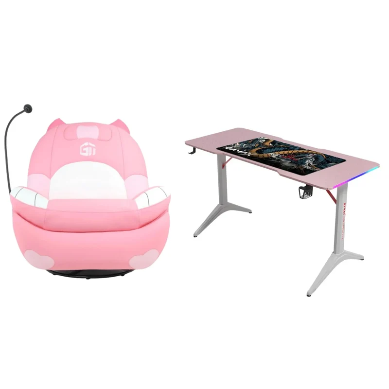 GamerTek Chill Pod - Pink Edition with Gamax RGB Carbon Fiber Gaming Table