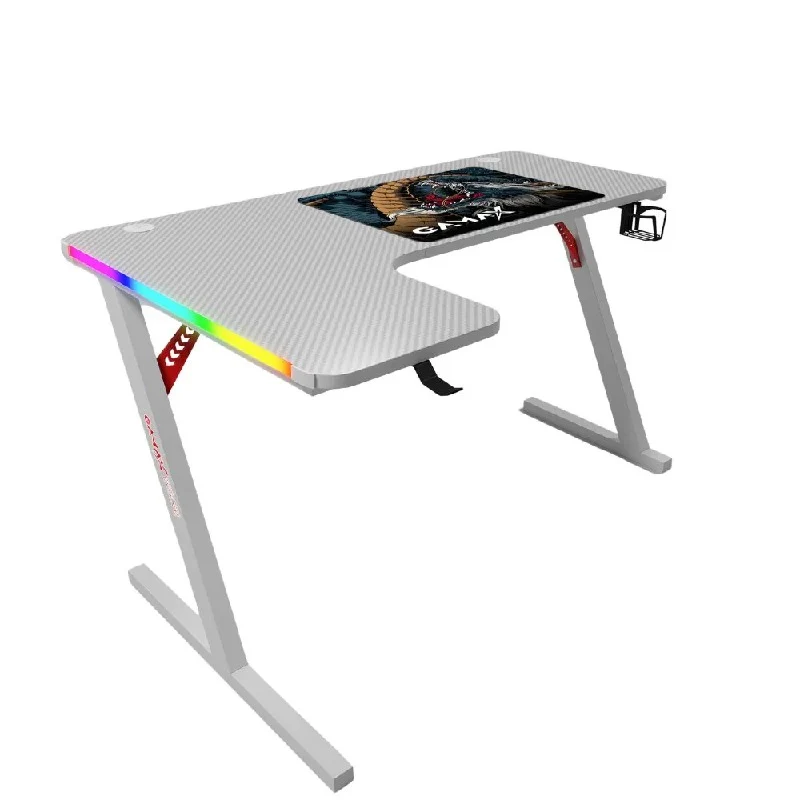 Gamax P202-LW RGB Carbon fiber Gaming Table 160*100*74 cm with Mousepad (L Shape - Left) - White