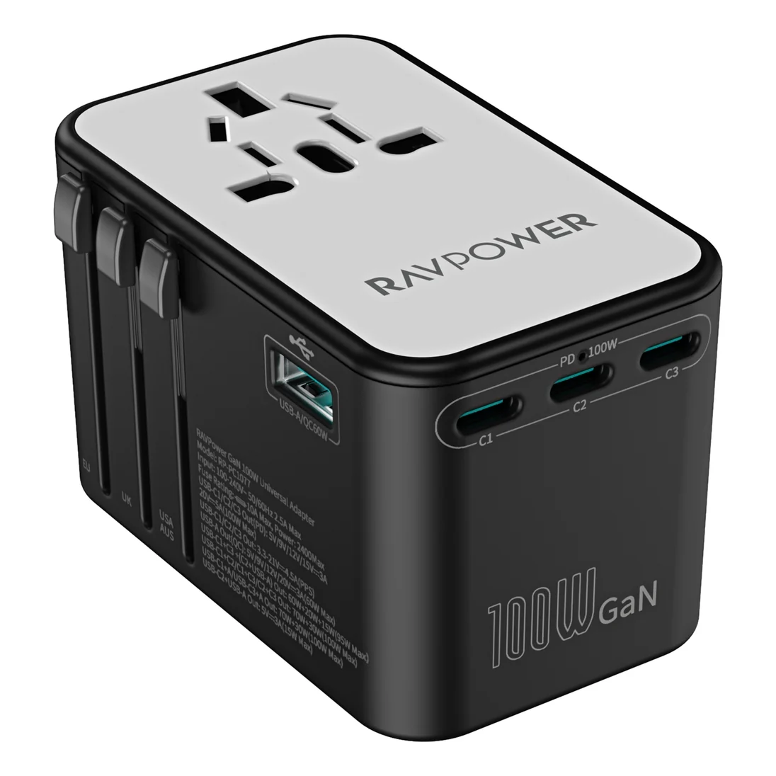 RavPower RP-PC1077 GaN 100W 5-In-1 Travel Charger 3C 2A