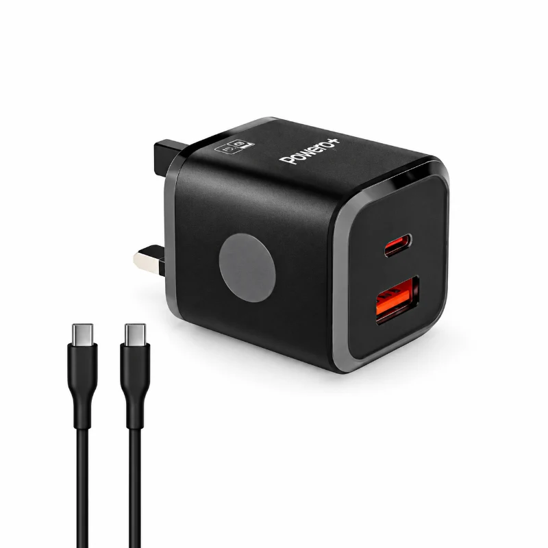 Powero+  Miniature PD+QC 25W UK Charger C To Lightining Cable-Black