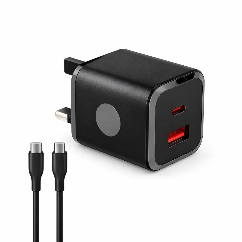 Powero+  Miniature PD+QC 25W UK Charger C To C Cable-Black