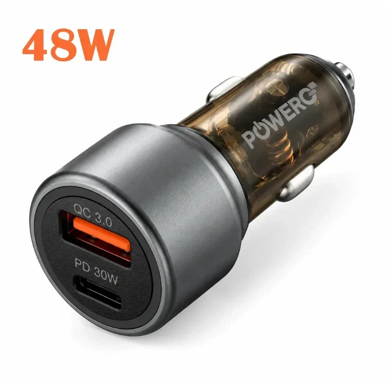 Powero+ Crysta Dual Port Car charger 48W - Grey