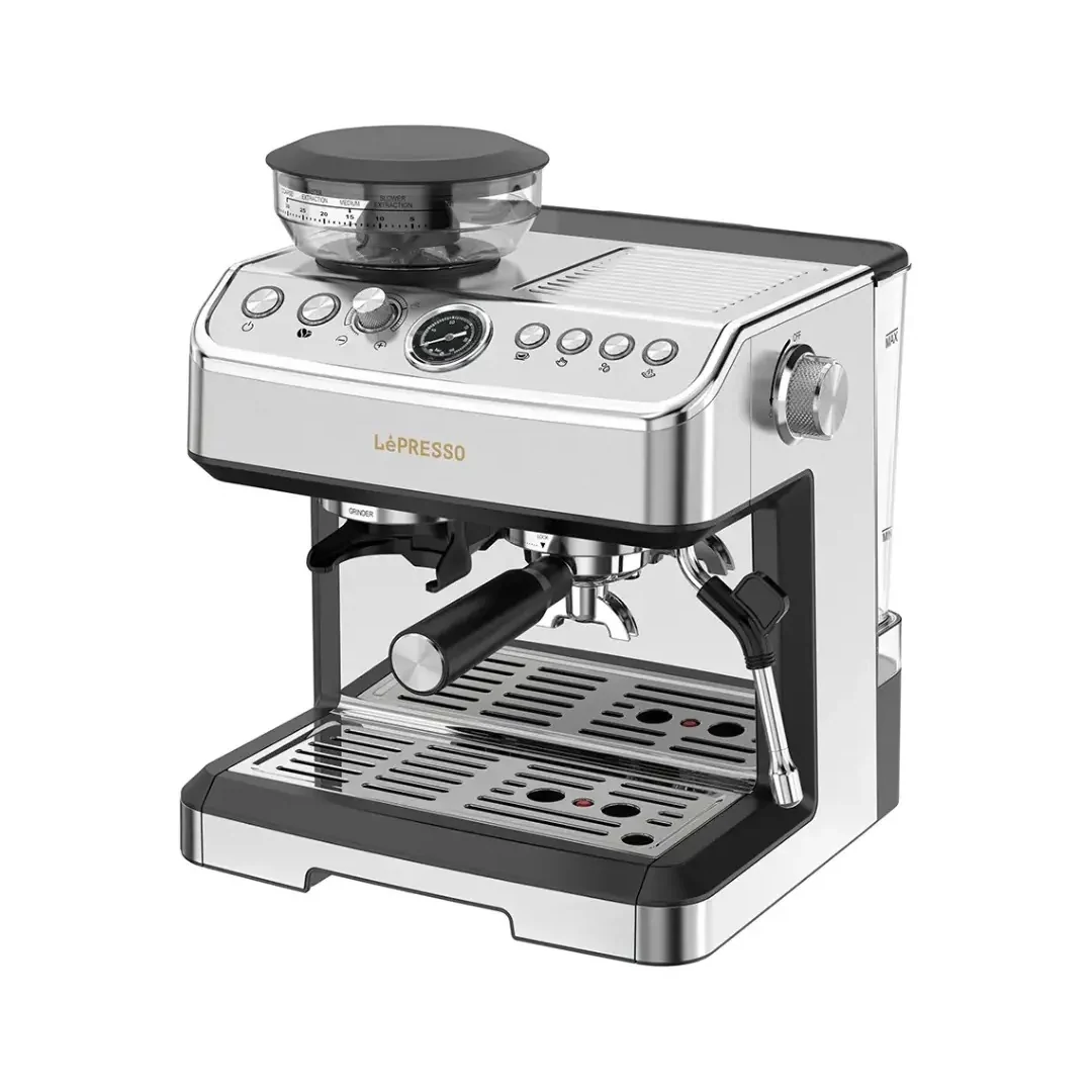 Lepresso Espresso Machine Conical Grinder & Steamer - Silver