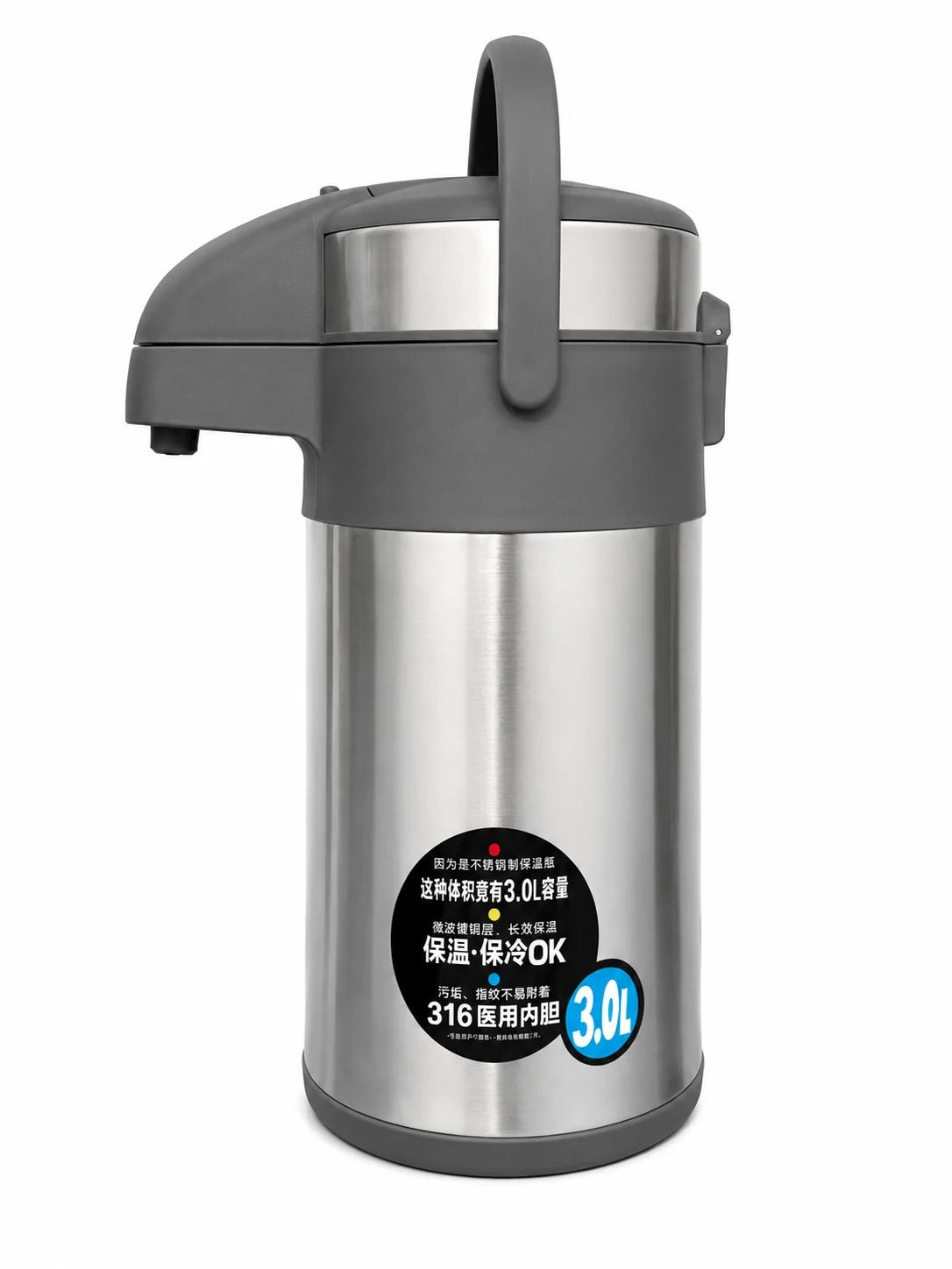 D.kadi KD971 - 3000ml Vacuum Bottle 3L - Silver