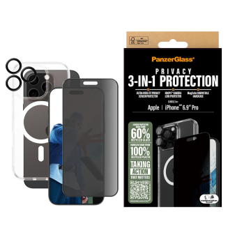 PanzerGlass® B1294+P2864+1284, 3-in-1 Privacy Protection Bundle PG Ultra Wide Fit Privacy SP | Hoops™ | HardCase for iPhone 16 Pro Max