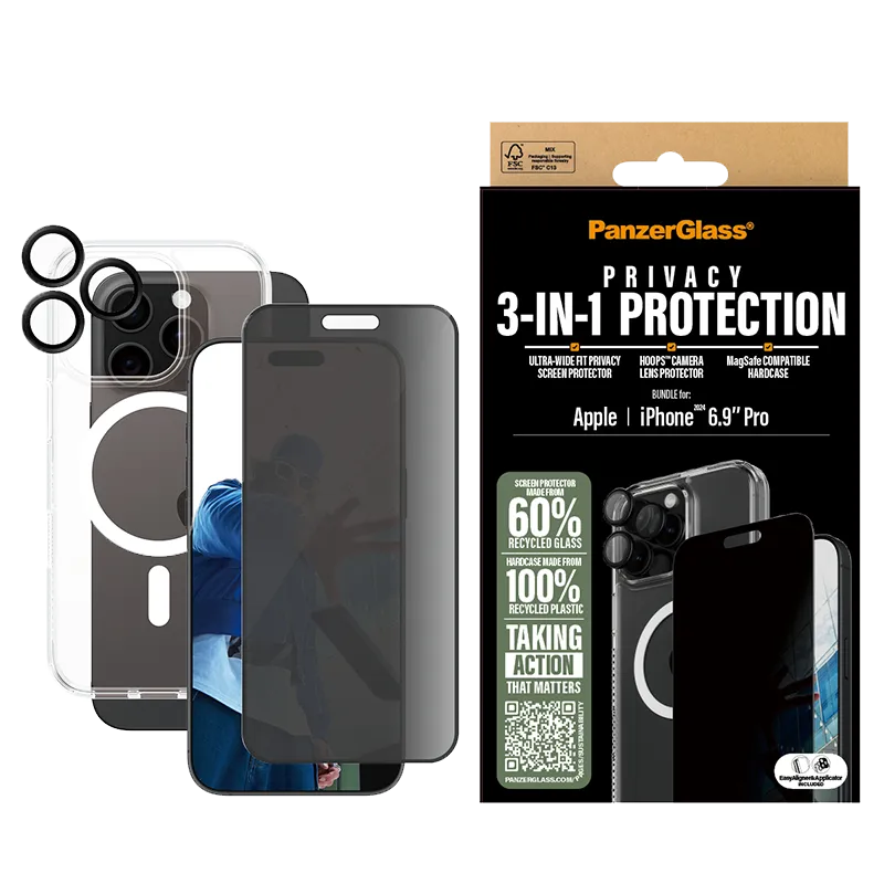 5715685003462_main.png PanzerGlass® B1294+P2864+1284, 3-in-1 Privacy Protection Bundle PG Ultra Wide Fit Privacy SP | Hoops™ | HardCase for iPhone 16 Pro Max - 5715685003462_main.png