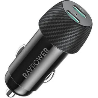 RAVPOWER RP-VC032,  50W 2 Ports USB-C Fast Car Charger(Black)